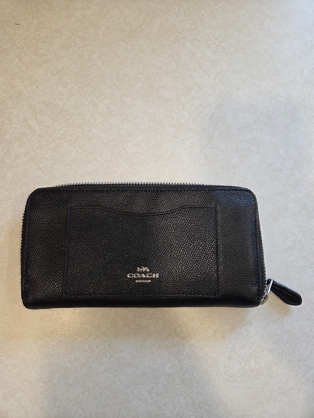 Coach Black Textured Leather Zip Wallet for Men